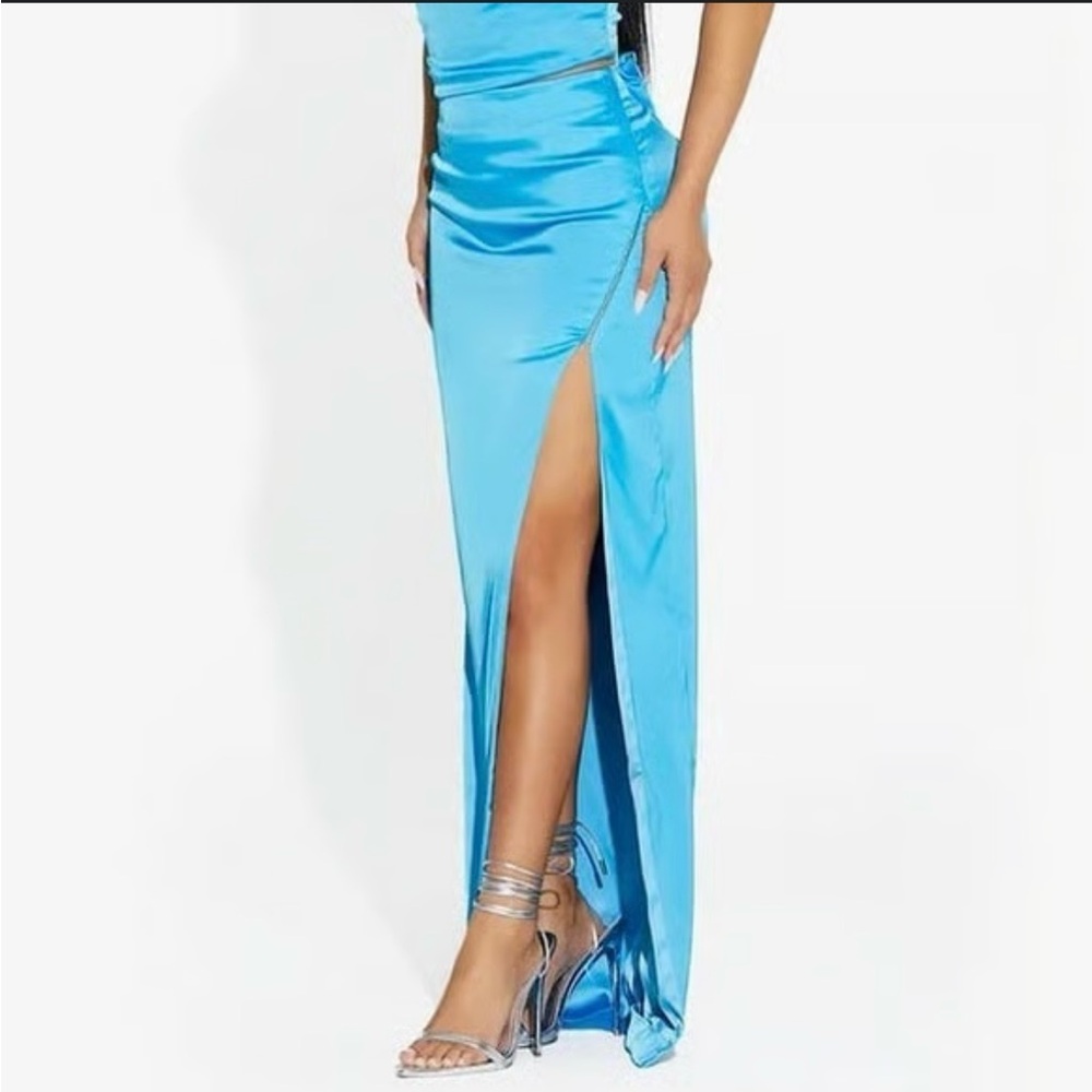Naked Wardrobe High Gloss Maxi Skirt in Malibu Blue | Medium NWT